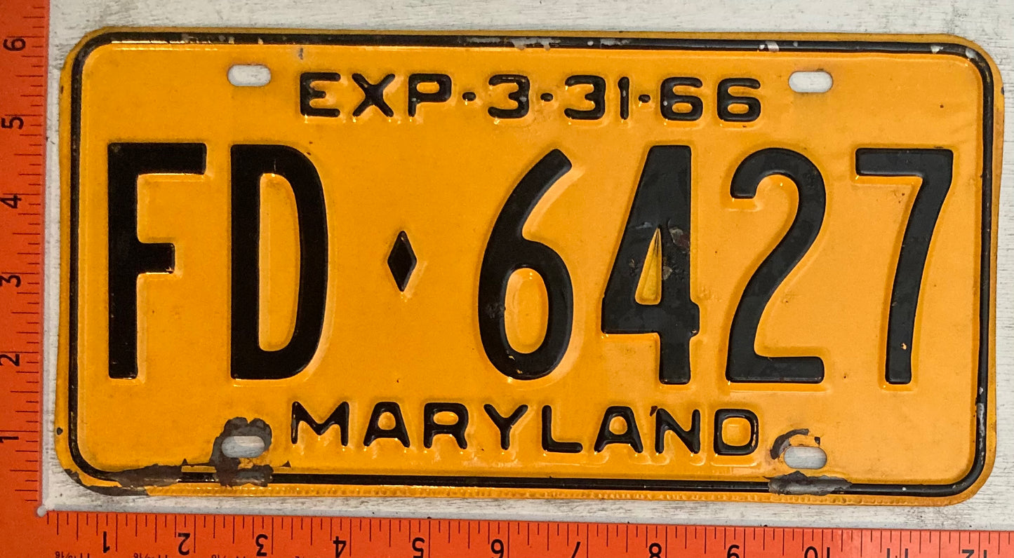 1966 Maryland #FD-6427 Fire Department Passenger License Plate