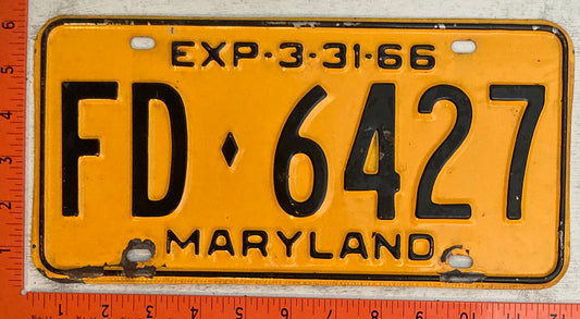 1966 Maryland #FD-6427 Fire Department Passenger License Plate
