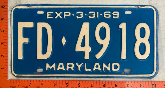 1969 Maryland #FD-4918 Fire Department Passenger License Plate
