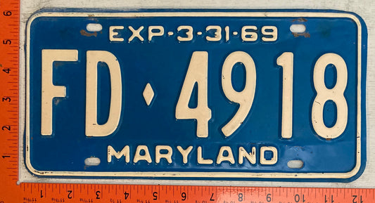 1969 Maryland #FD-4918 Fire Department Passenger License Plate
