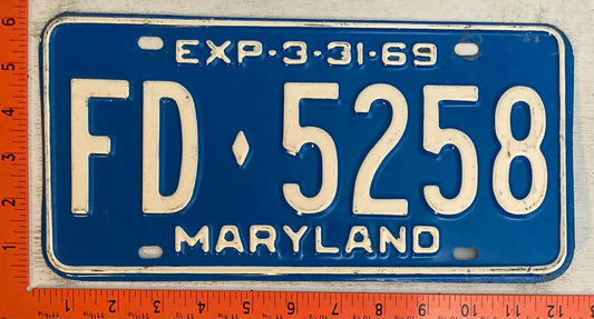 1969 Maryland #FD-5258 Fire Department Passenger License Plate