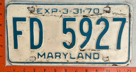 1970 Maryland #FD 5927 Fire Department Passenger License Plate