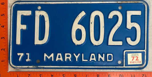 1972 Maryland #FD 6025 Fire Department Passenger License Plate