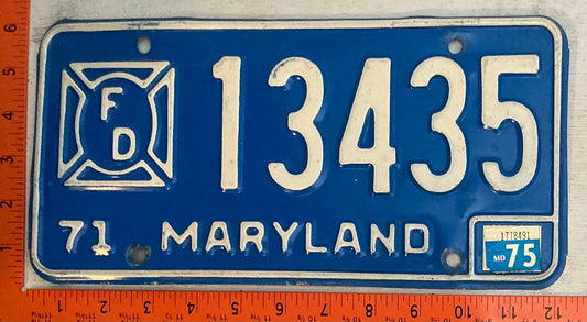 1975 Maryland #13435 Fire Department Passenger License Plate
