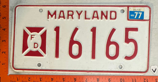 1977 Maryland #16165 Fire Department Passenger License Plate