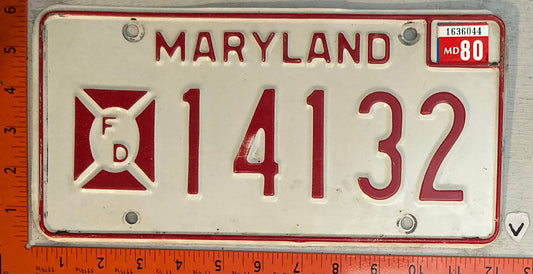 1980 Maryland #14132 Fire Department License Plate