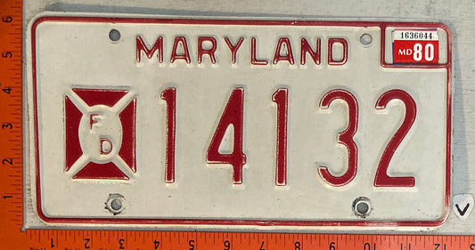 1980 Maryland #14132 Fire Department License Plate