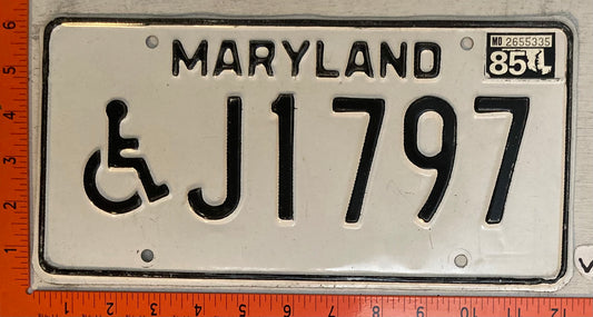 1985 Maryland #J1797 Handicapped License Plate