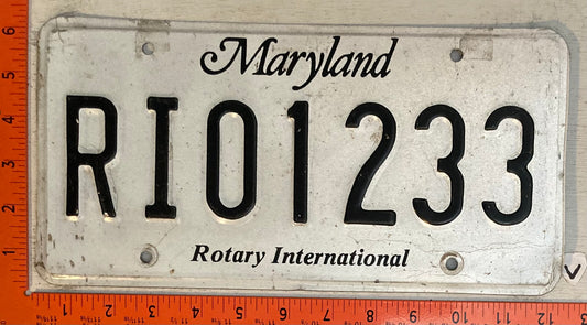 Undated Maryland #RI01233 Rotary International License Plate