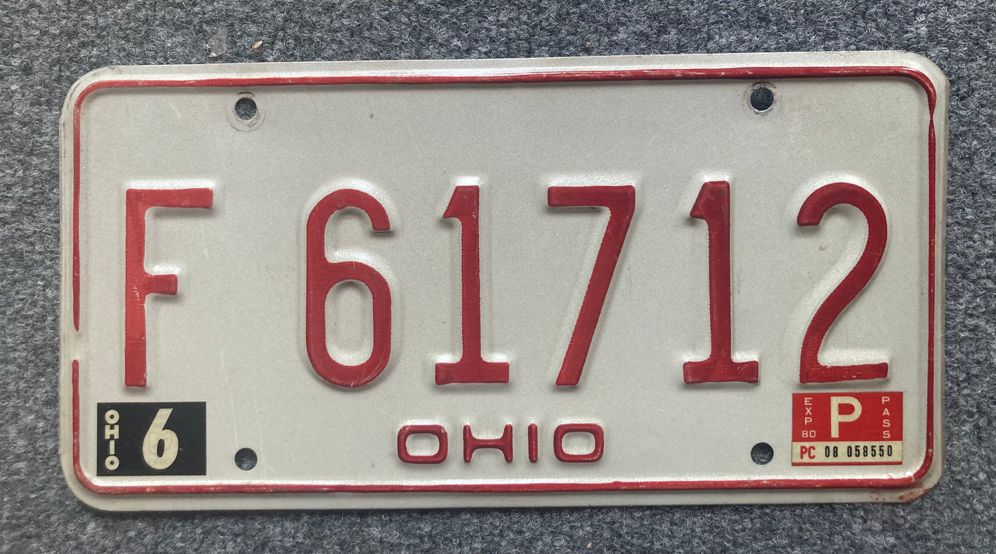 1980 Ohio #F 61712 Passenger License Plate