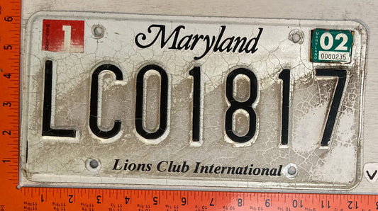 2002 Maryland #LC01817 Lions Club Passenger License Plate