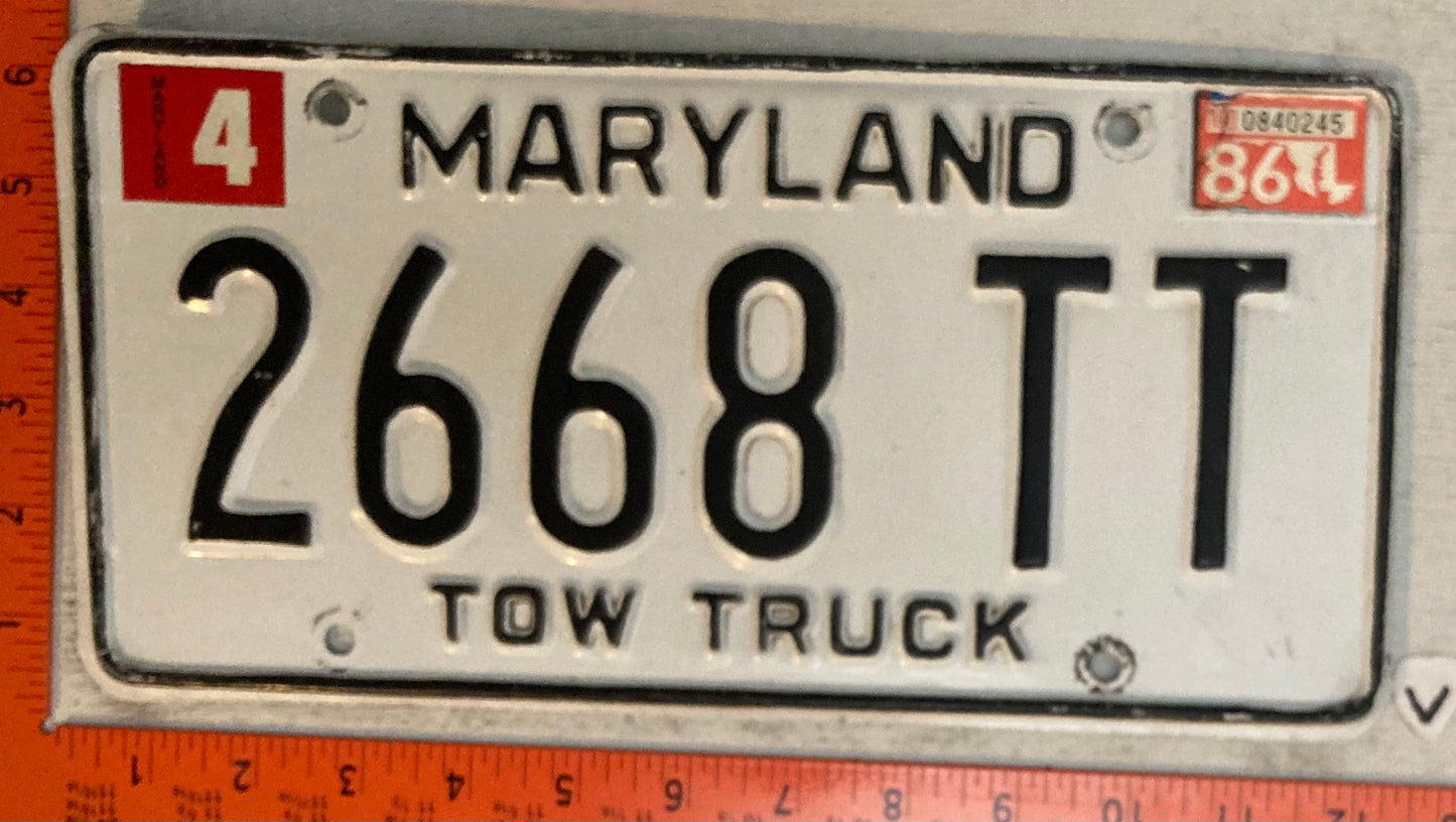 1986 Maryland #2668 TT Tow Truck License Plate
