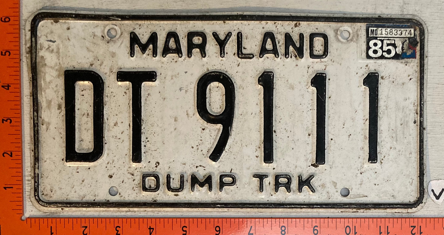 1985 Maryland #DT 9111 Dump Truck License Plate