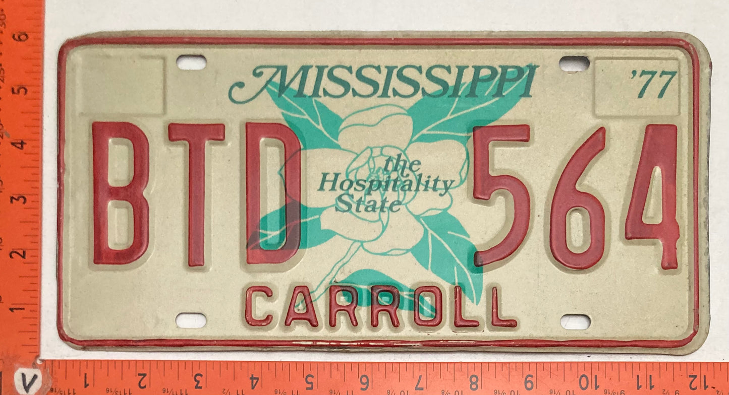 1977 Mississippi #BTD 564 Passenger License Plate