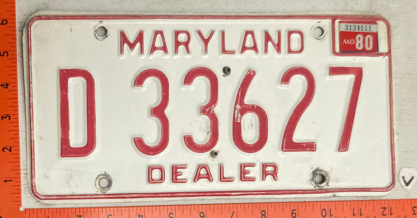 1980 Maryland #D 33627 Dealer License Plate