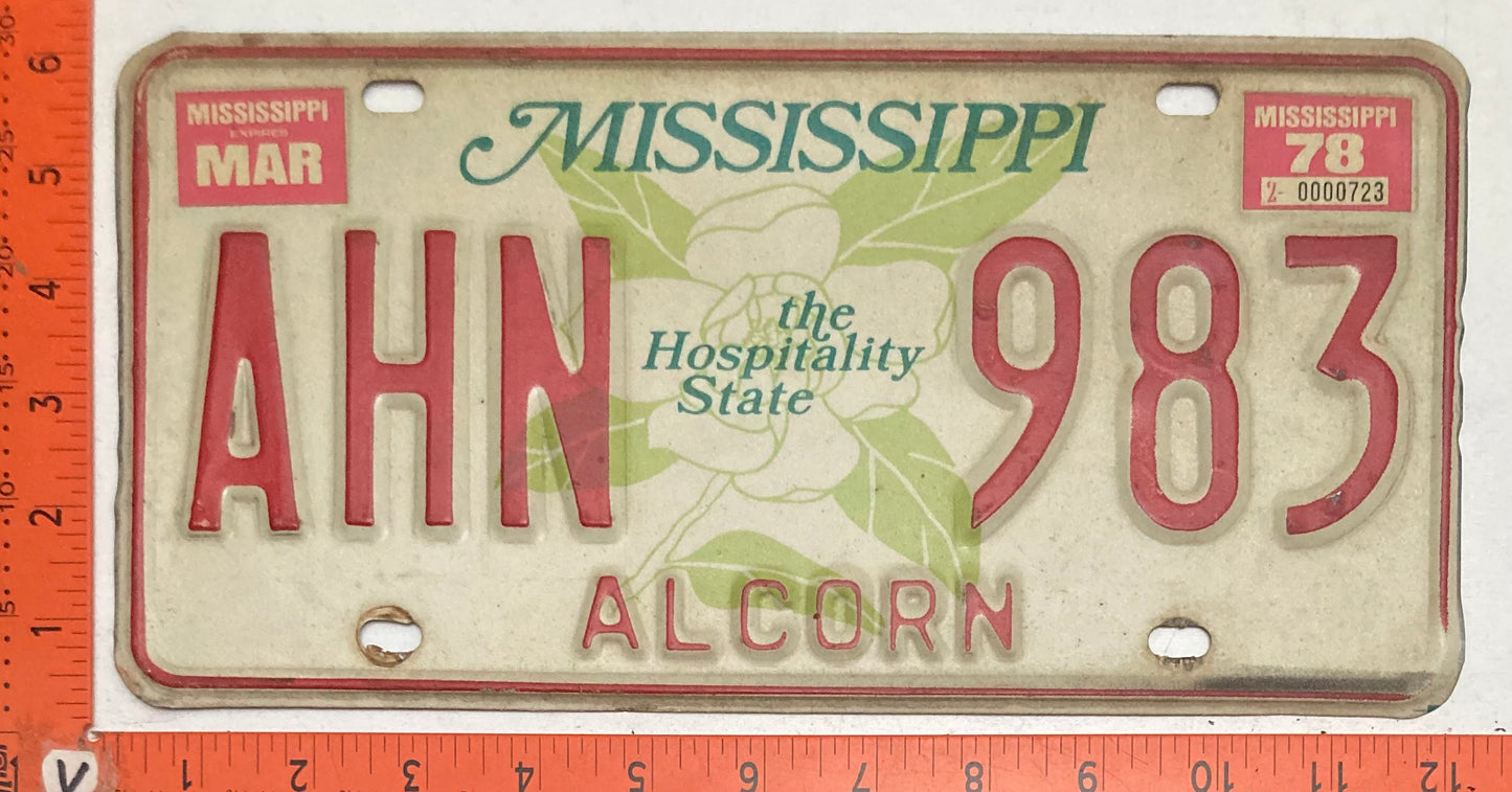1978 Mississippi #AHN 983 Passenger License Plate