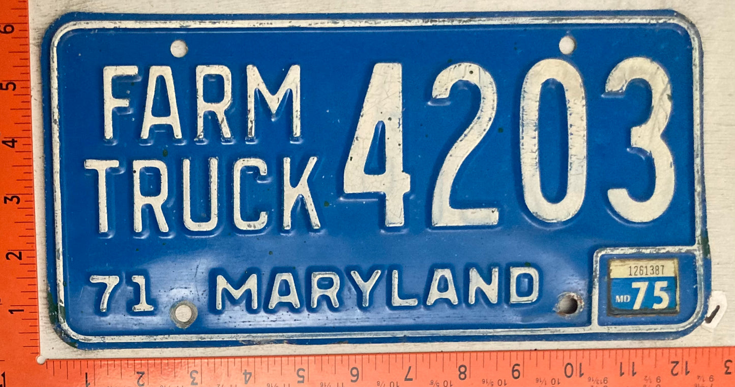 1975 Maryland #4203 Farm Truck License Plate