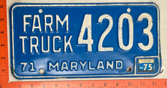 1975 Maryland #4203 Farm Truck License Plate