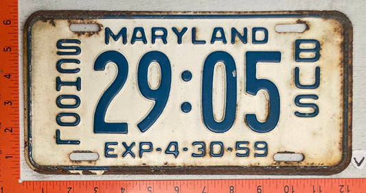 1959 Maryland #29:05 School Bus License Plate