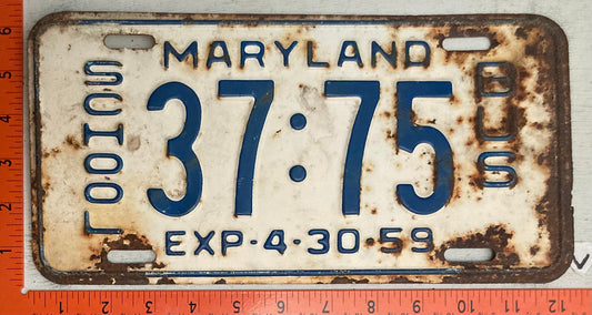 1959 Maryland #37:75 School Bus License Plate