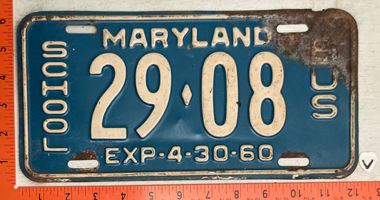 1960 Maryland #29-08 School Bus License Plate