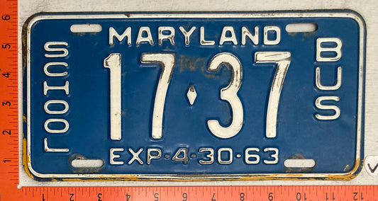 1963 Maryland #17-37 School Bus License Plate