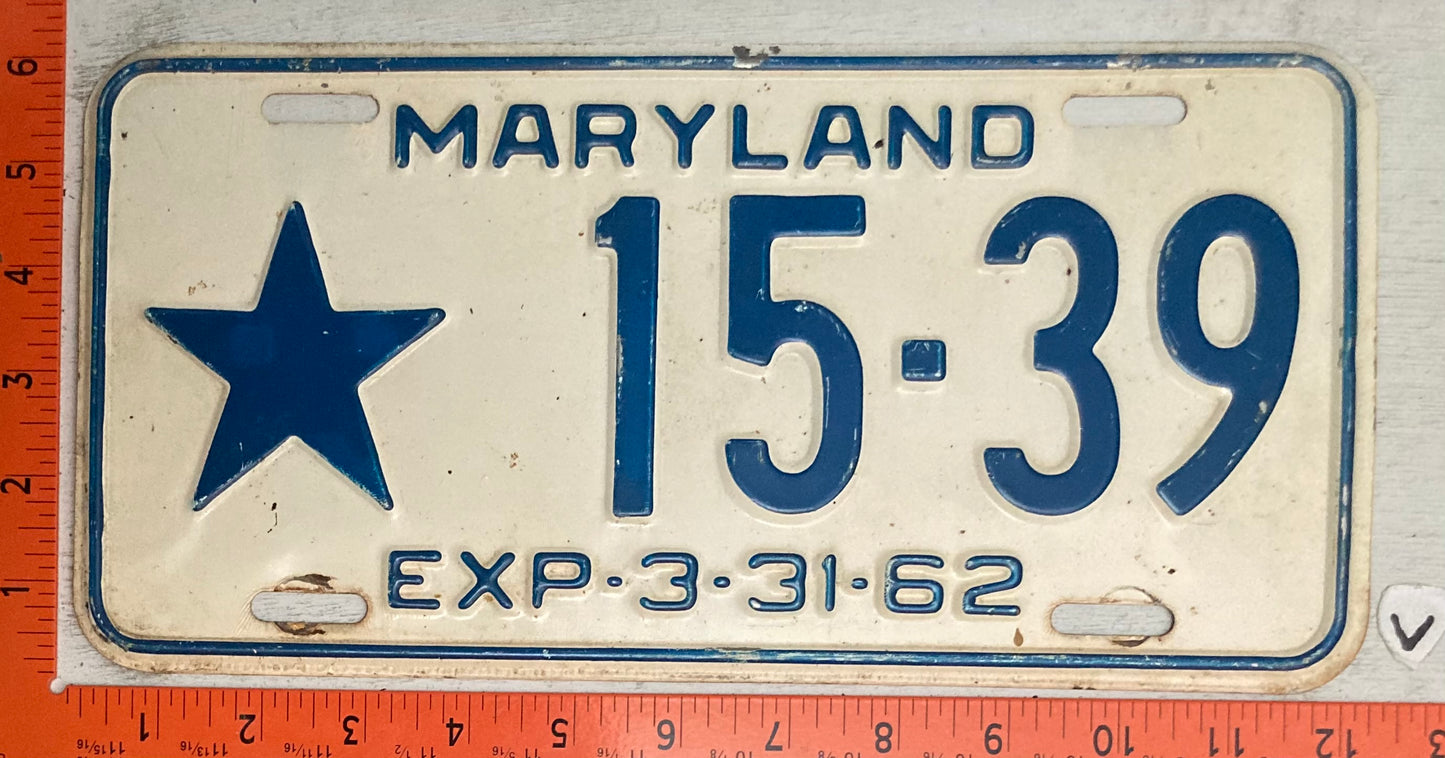 1962 Maryland #15-39 Local Government License Plate