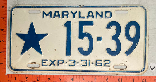 1962 Maryland #15-39 Local Government License Plate