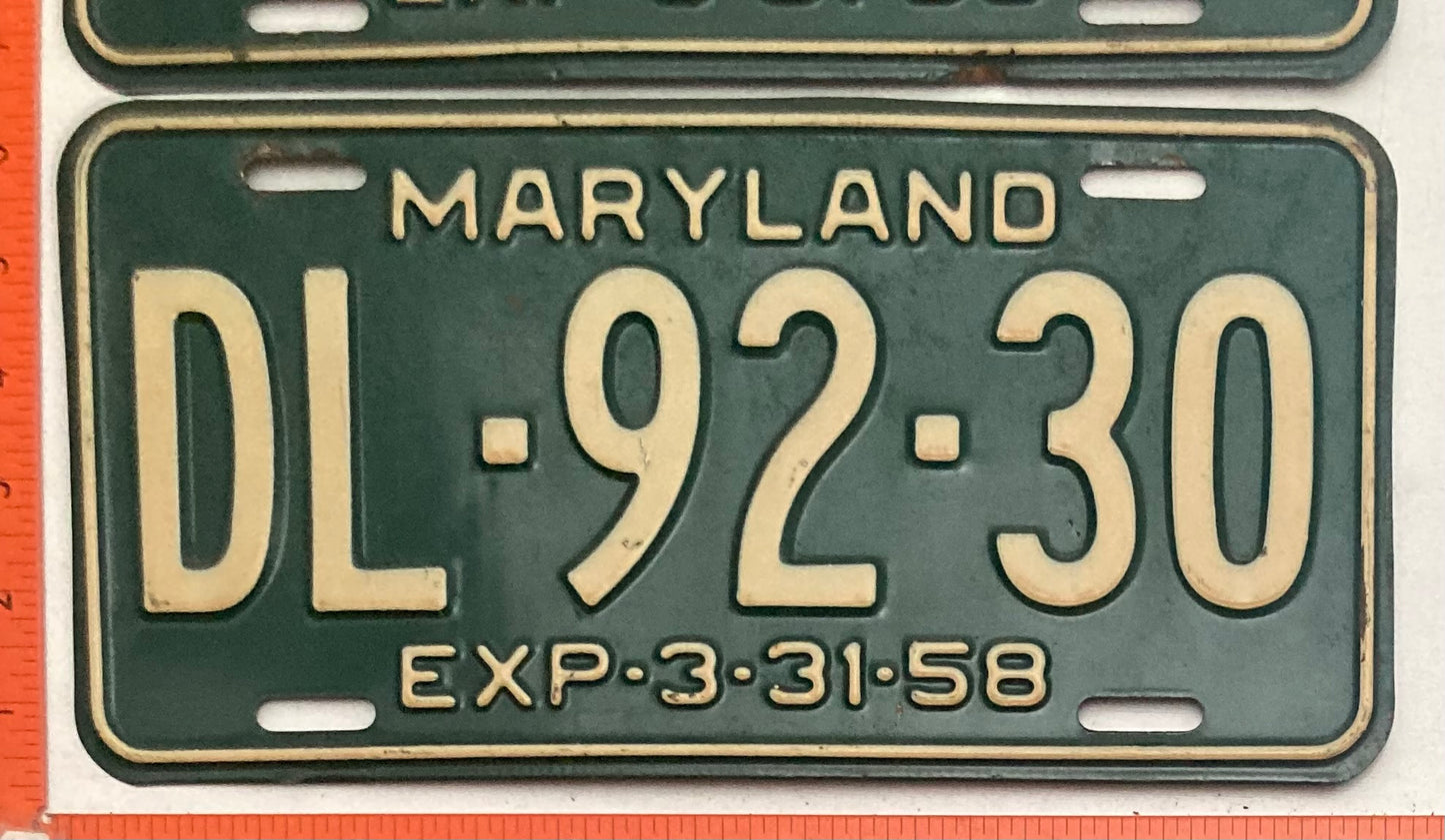1958 Maryland #DL-92-30 Passenger License Plate (Pair)