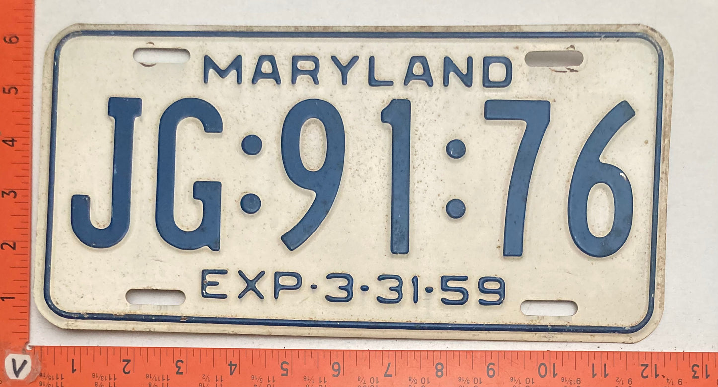 1959 Maryland #JG:91:76 Passenger License Plate