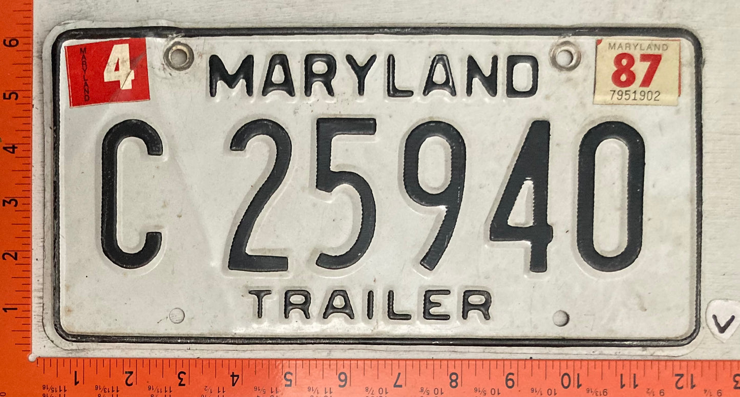 1987 Maryland #C25940 Trailer License Plate
