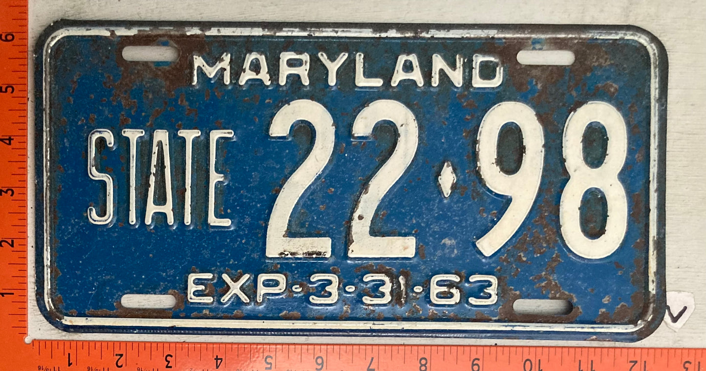 1963 Maryland #22-98 State License Plate