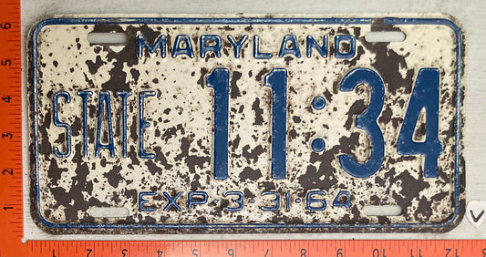 1964 Maryland #11:34 State License Plate