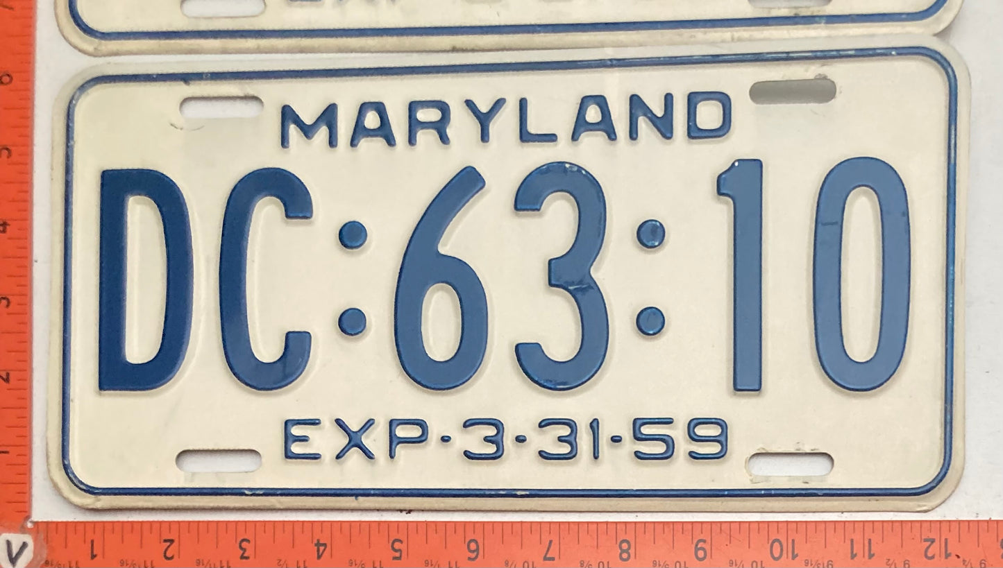 1959 Maryland #DC:63:10 Passenger License Plate (Pair)