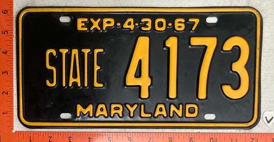 1967 Maryland #4173 State License Plate