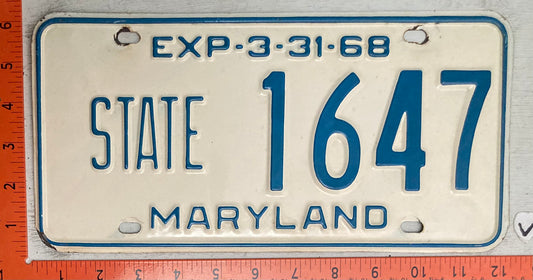 1968 Maryland #1647 State License Plate