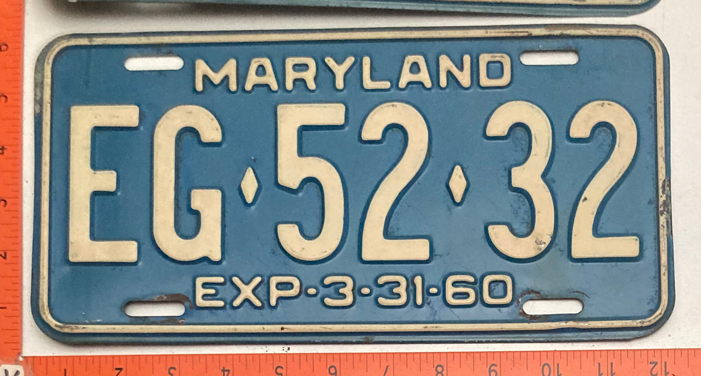 1960 Maryland #EG-52-32 Passenger License Plate PAIR