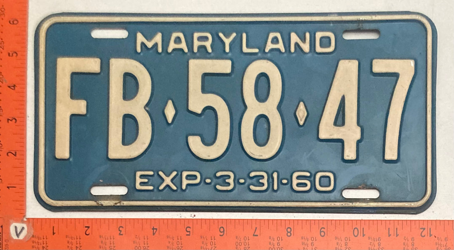 1960 Maryland #FB-58-47 Passenger License Plate