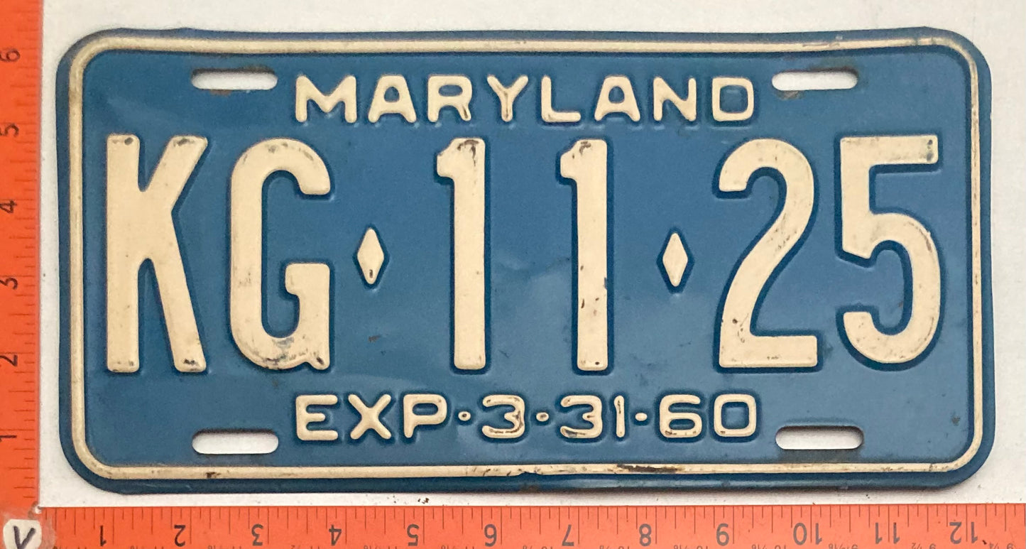 1960 Maryland #KG-11-25 Passenger License Plate