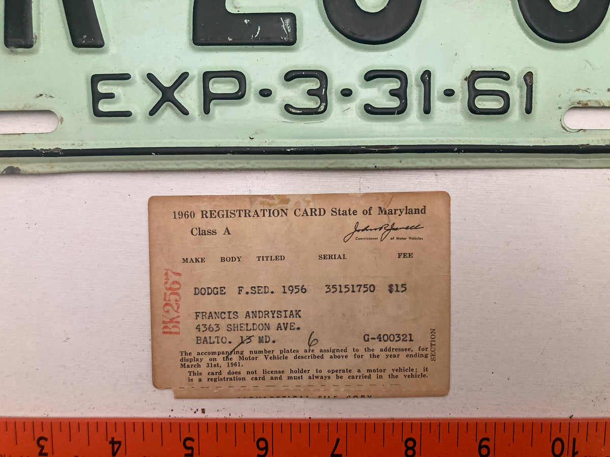 1961 Maryland #BK-25-67 Passenger License Plate (Pair)