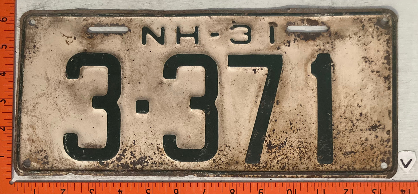 1931 New Hampshire #3-371 Passenger License Plate