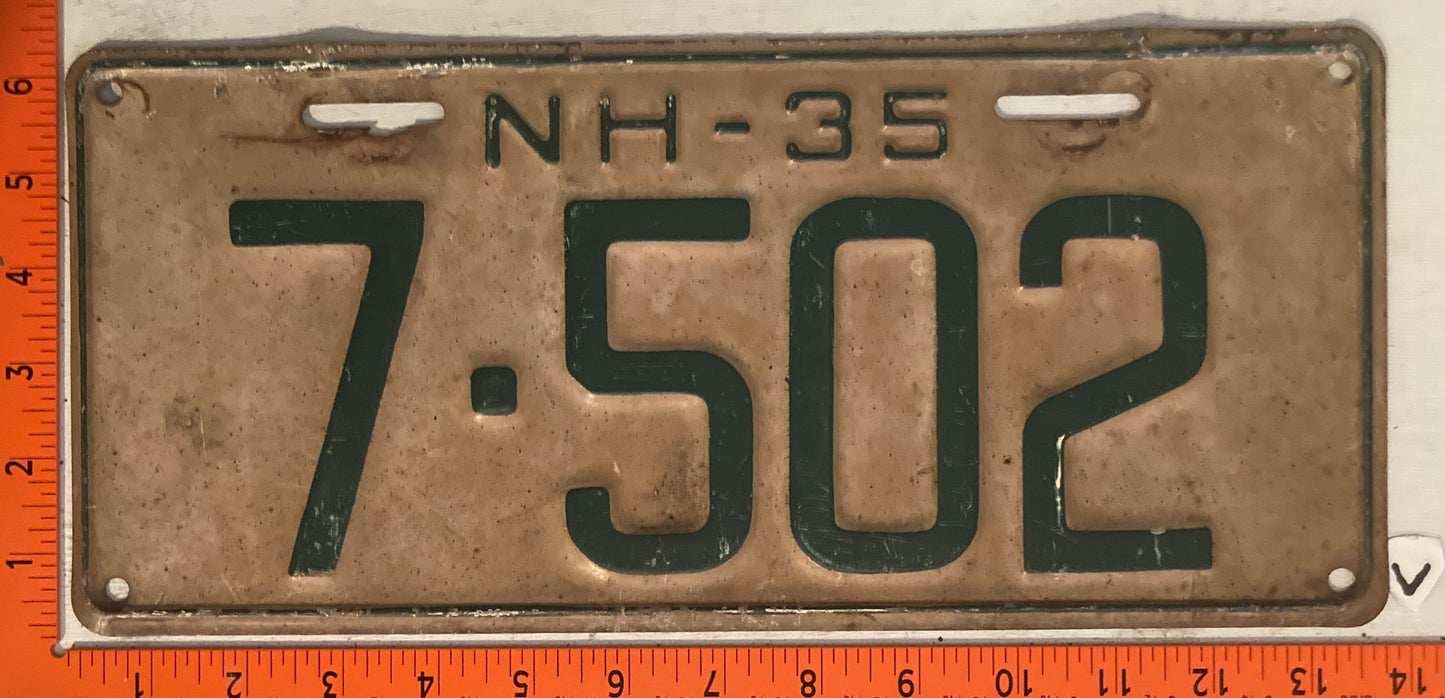1935 New Hampshire #7-502 Passenger License Plate