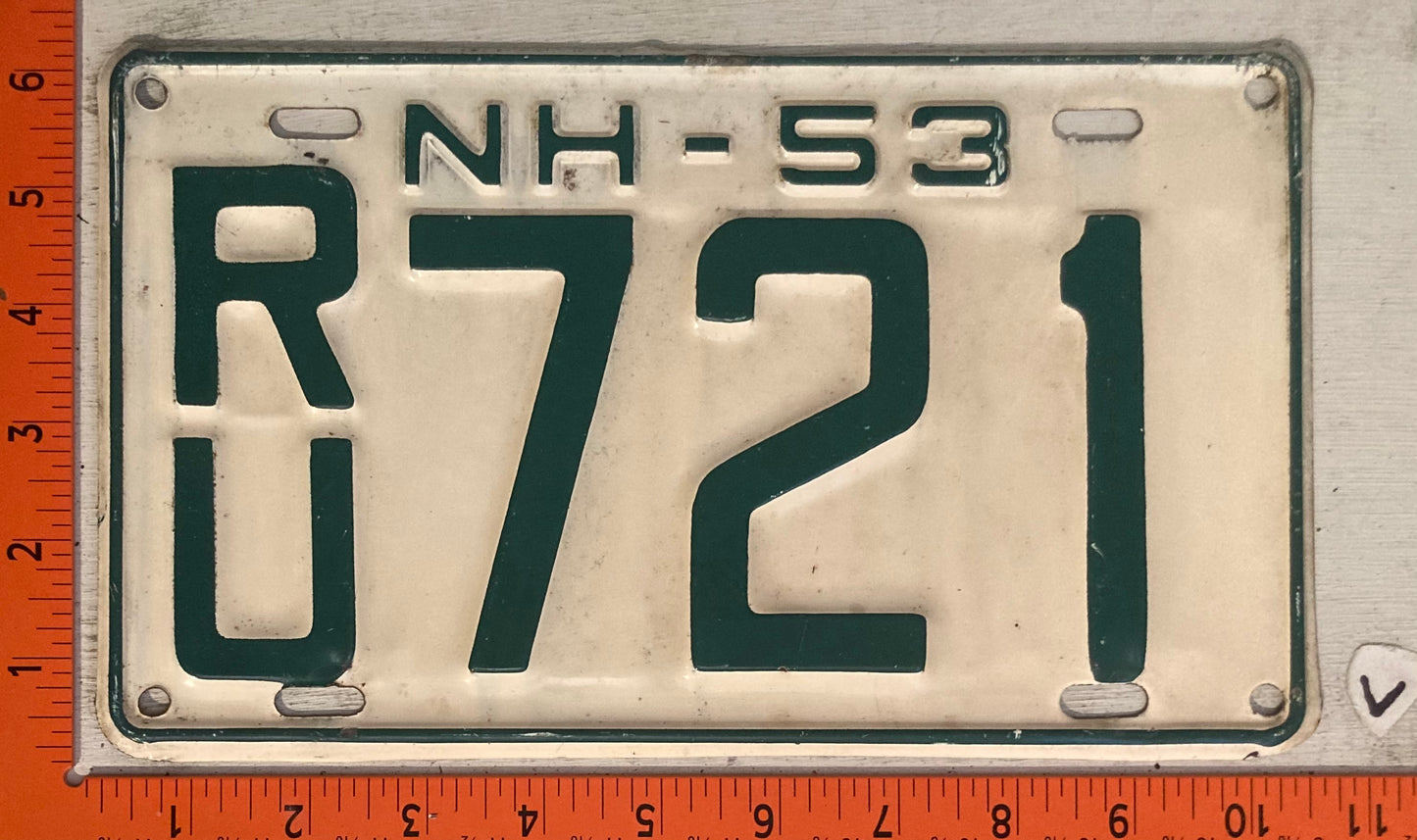 1953 New Hampshire #R/U 721 Passenger License Plate