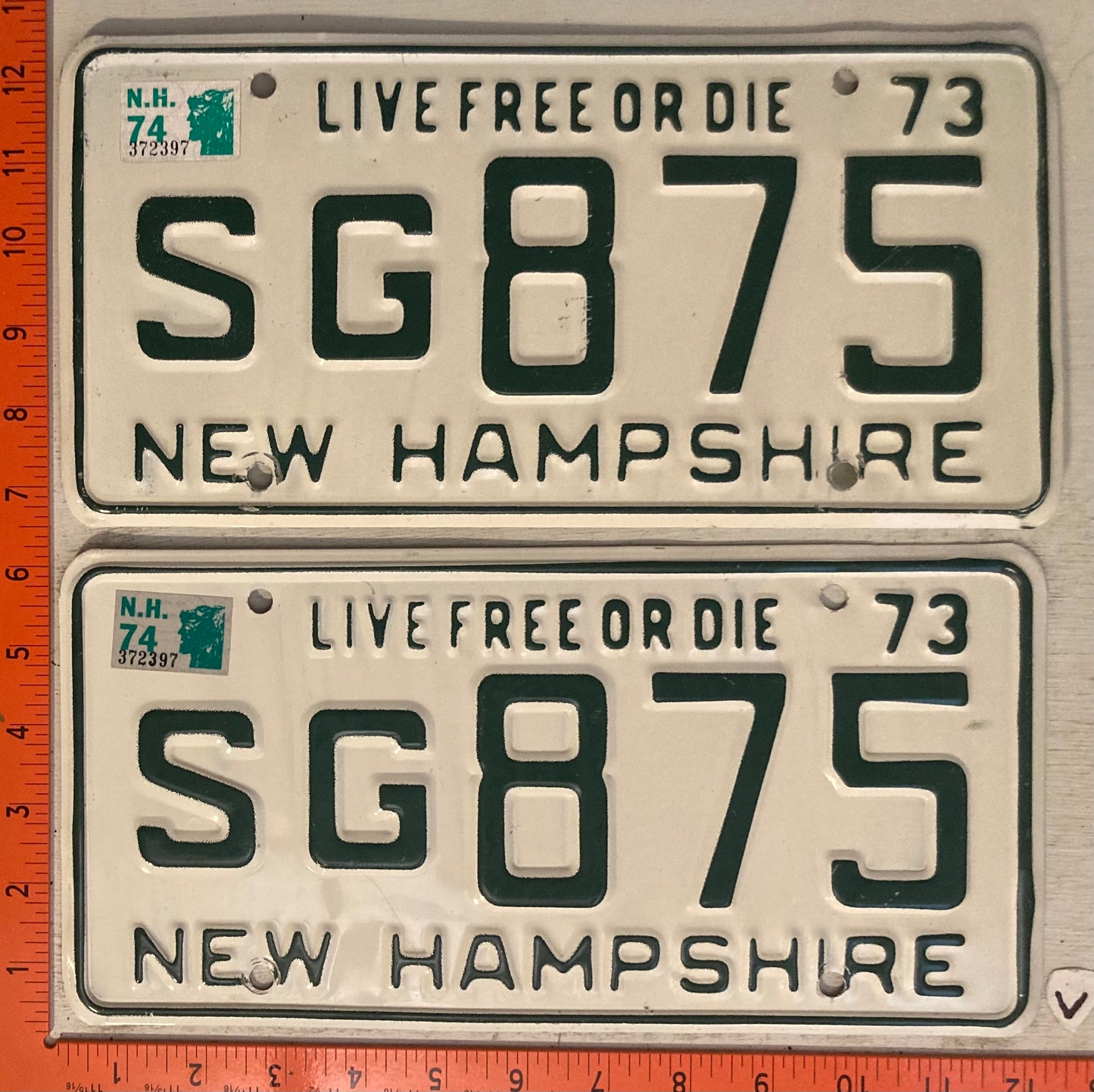 1974 New Hampshire #S/G 875 Passenger License Plate (Pair)