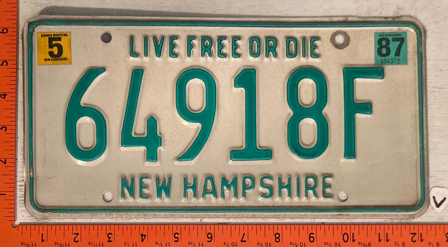 1987 New Hampshire #64918F Passenger License Plate