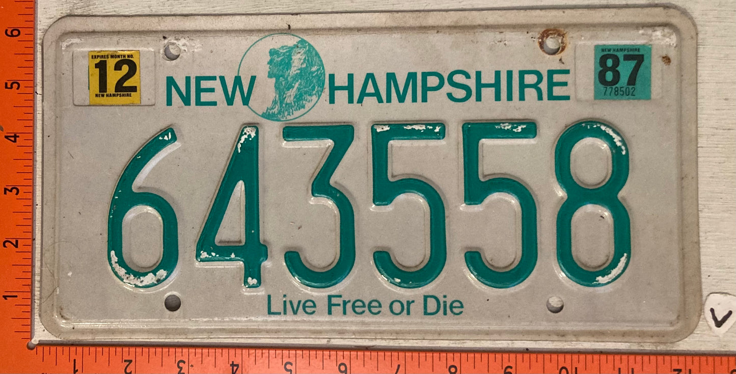 1987 New Hampshire #643558 Passenger License Plate