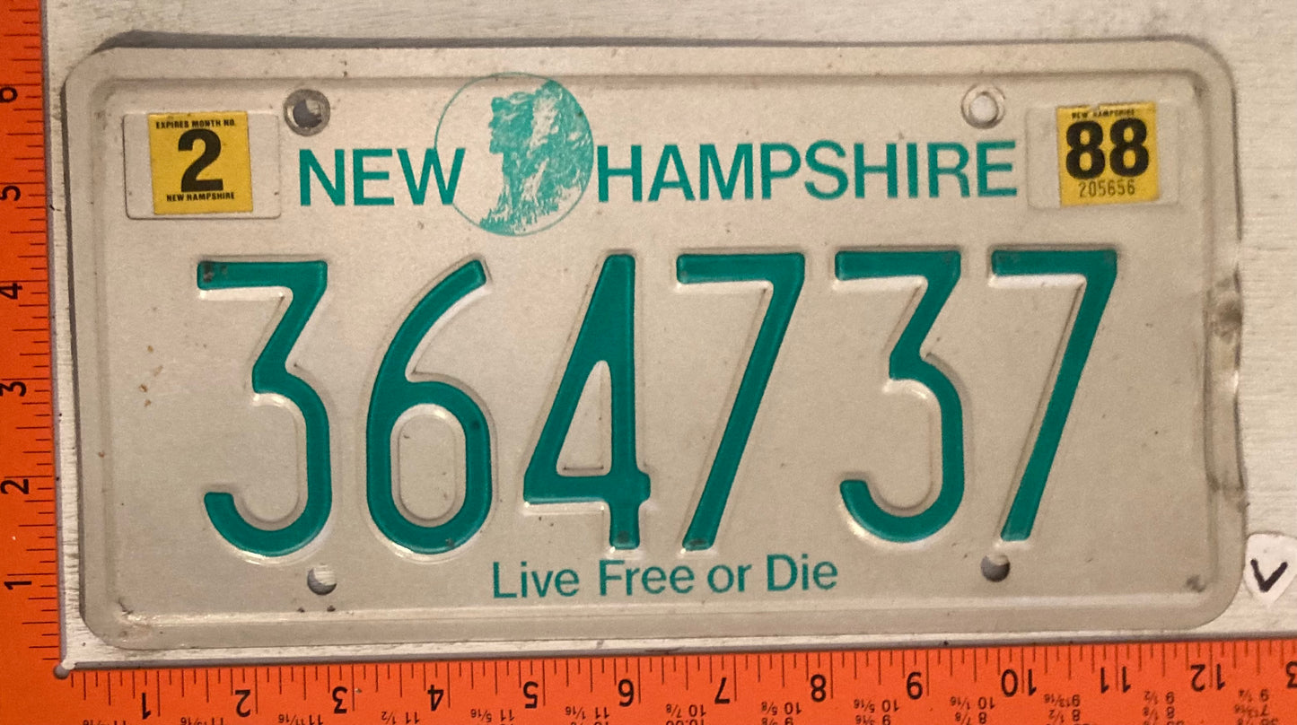 1988 New Hampshire #364737 Passenger License Plate