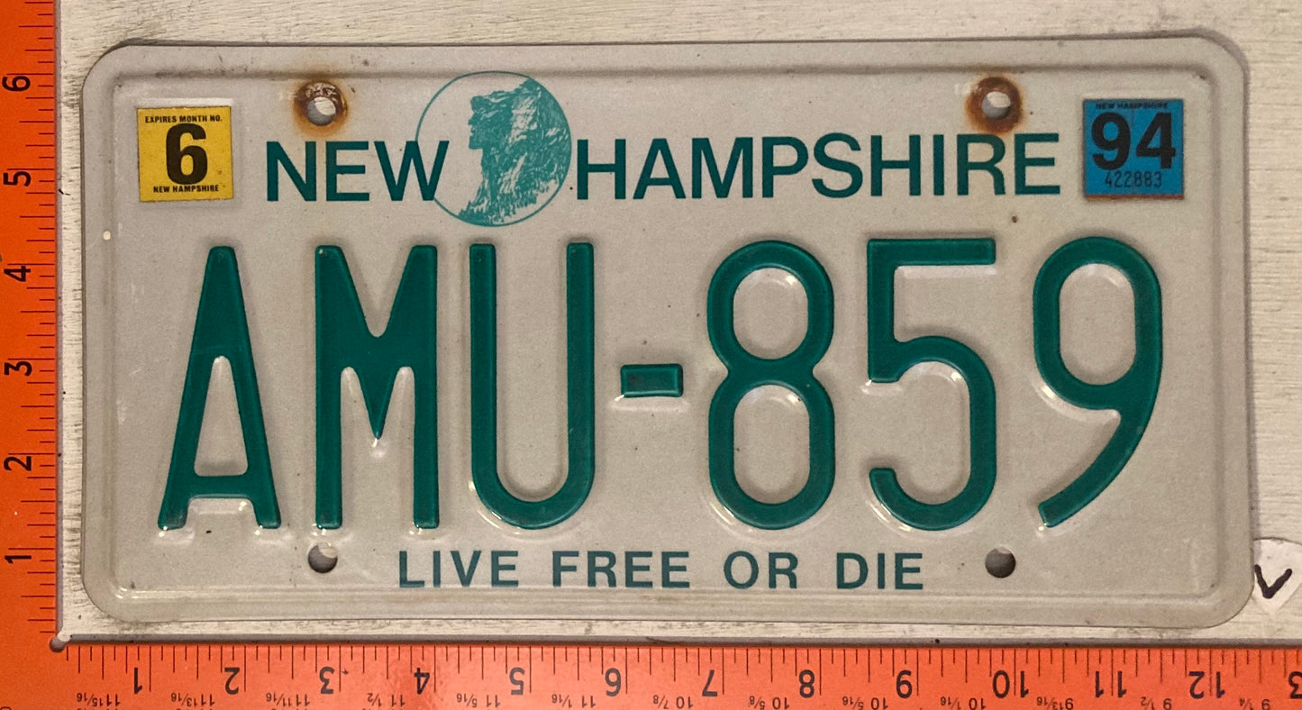 1994 New Hampshire #AMU-859 Passenger License Plate