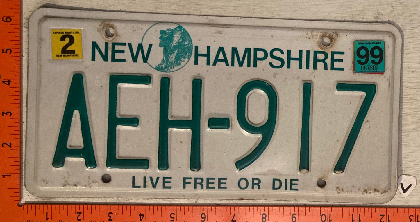 1999 New Hampshire #AEH-917 Passenger License Plate