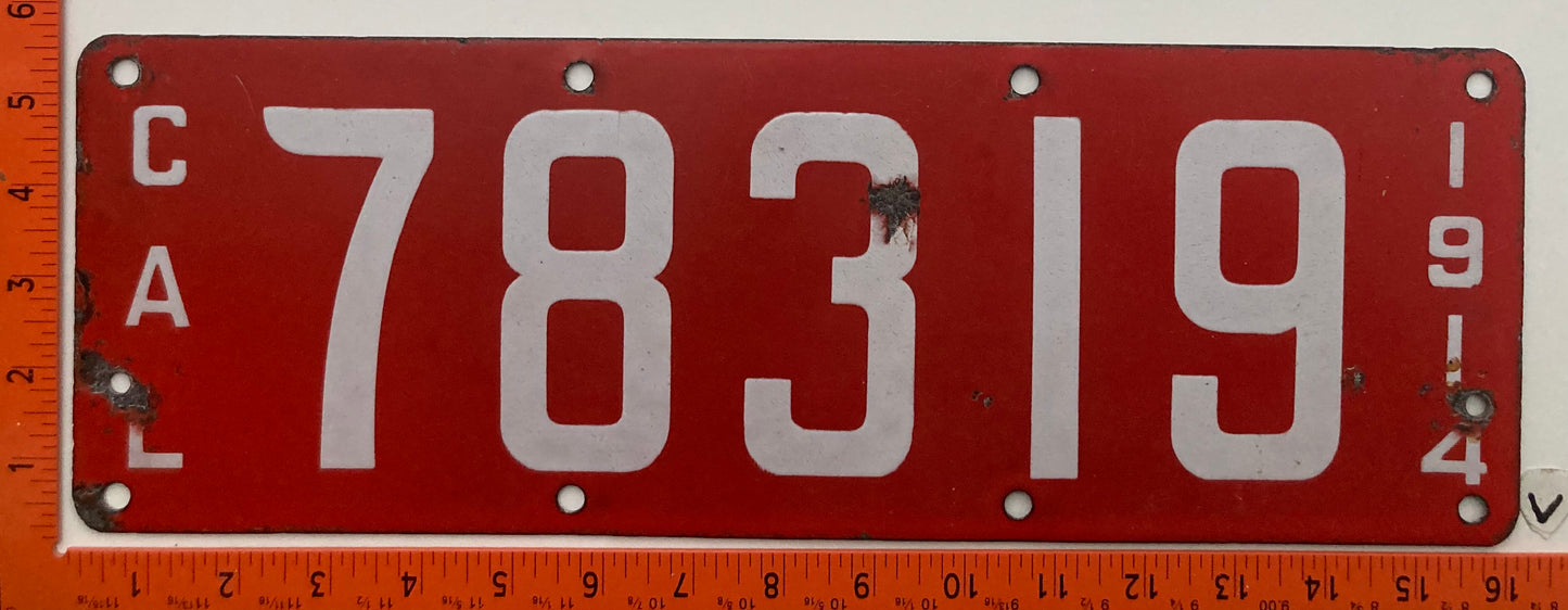 1914 California #78319 Passenger License Plate (Porcelain)